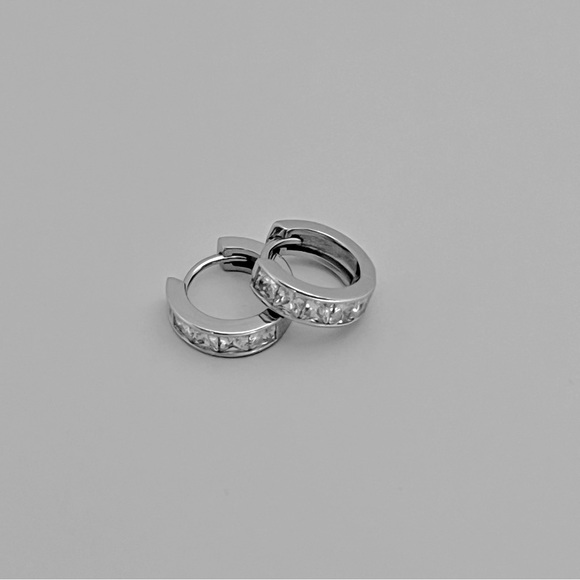 Sterling silver cz small hoop earrings, silver huggie hoops, cz huggie hoops - Picture 5 of 9